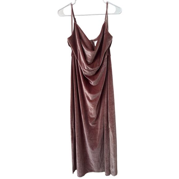 BHLDN Anthropologie Weddings Nasha Pink Rose Velvet Cowl Neck Midi Gown 12 - Picture 1 of 5